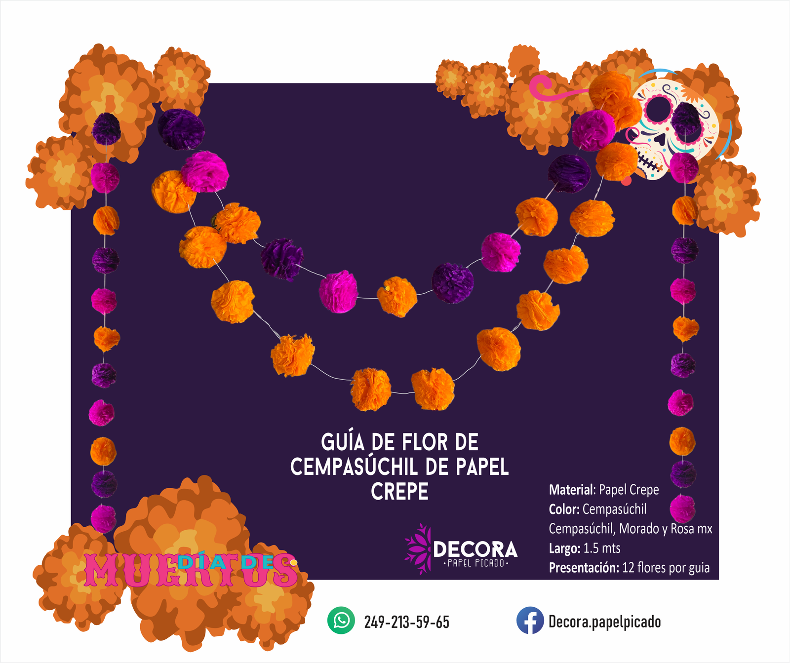 Guia flor de Cempasuchil morado y rosa